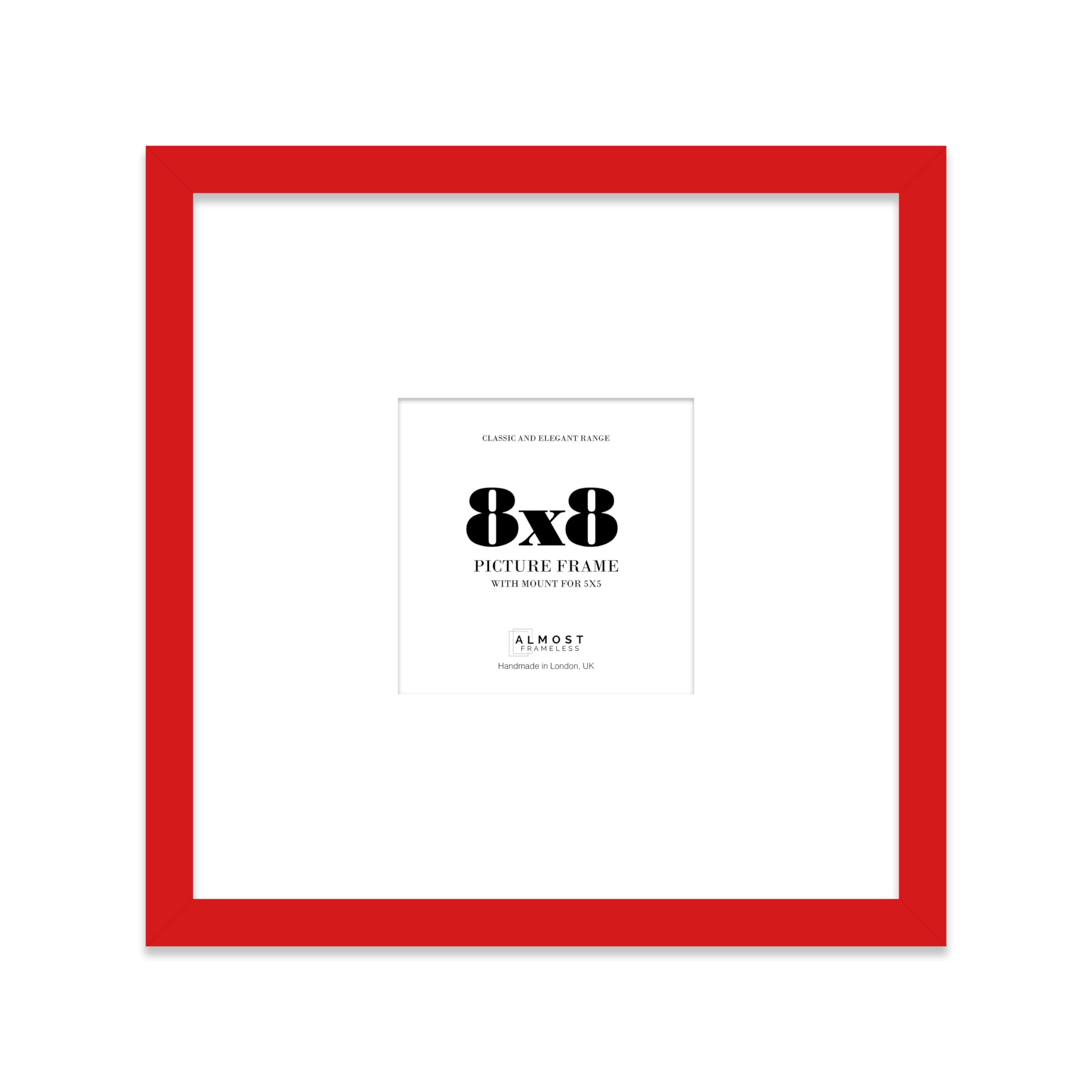 Almost Frameless Red 8X8 Square Picture Frame, Display Pictures 5X5 With Mat Or 8X8 Without Mat, Wall Hanging & Free Standing Photo Frame, 1 Pack