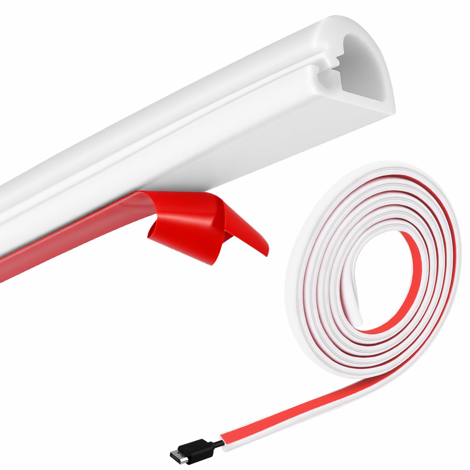 200CM Self-Adhesive Cable Trunking for Electric Cables Kit, Flexible Covers For Cables,Conduit Wire Trunking,TV Cable Hider For Wall, Side Opening Wire Hider for Home & Office for 1 Electric Cable