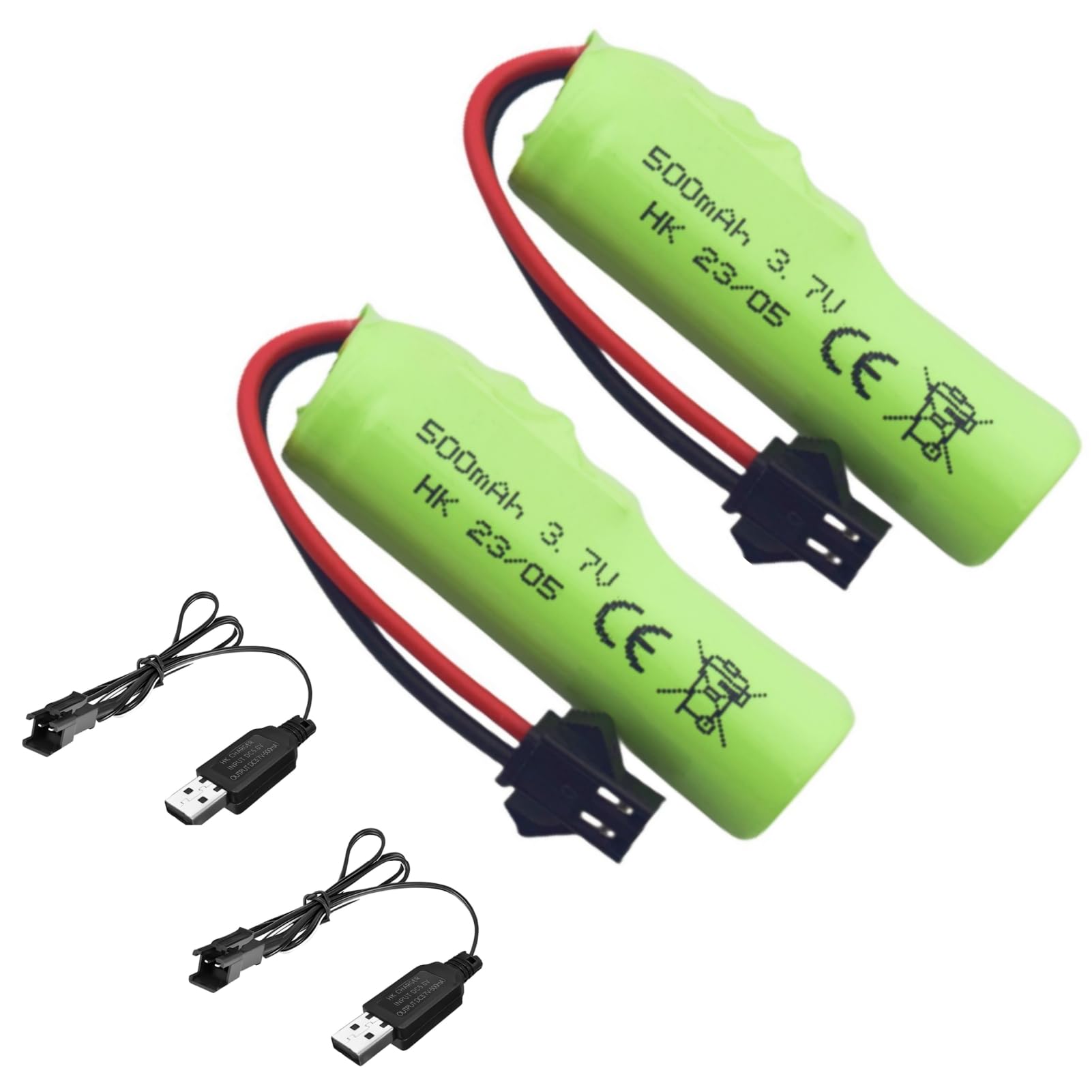 Fytoo 2PCS 3.7V 500mAh Li-ion Battery SM-2P Plug with USB Charging Cable for Double Sided RC Stunt Car Truck RC Car DE35 DE38 DE40 DE50 DE55 TB202 TM141 Toy Car Battery