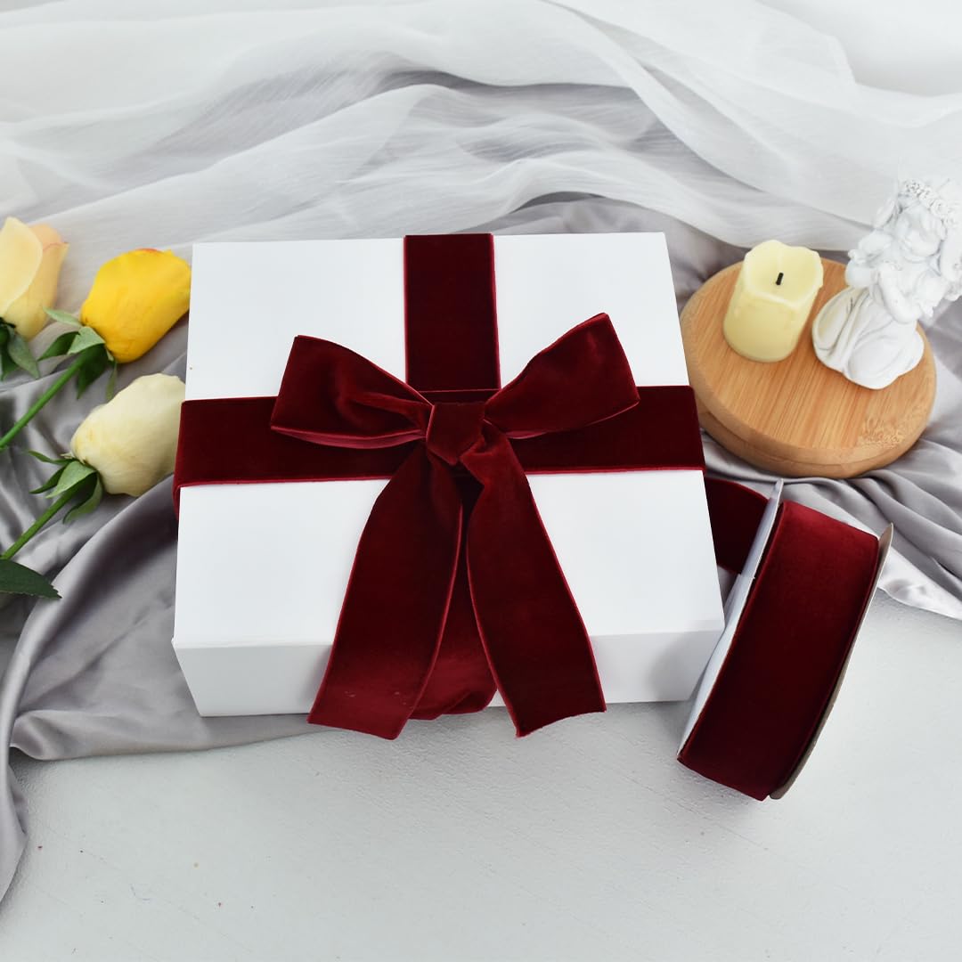 OIXYA Velvet Ribbon 1.5 Cm X 6 M Burgundy Red Velvet Gift Ribbon For