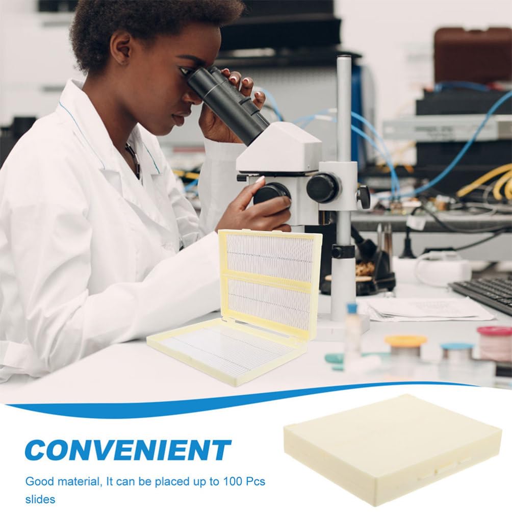 iplusmile Microscope Slide Boxes, 2pcs Scientific Polypropylene Microslide Slide Box Plastic Microscope Slide Holder with Latch Lock with Cork Lining 100 Slides