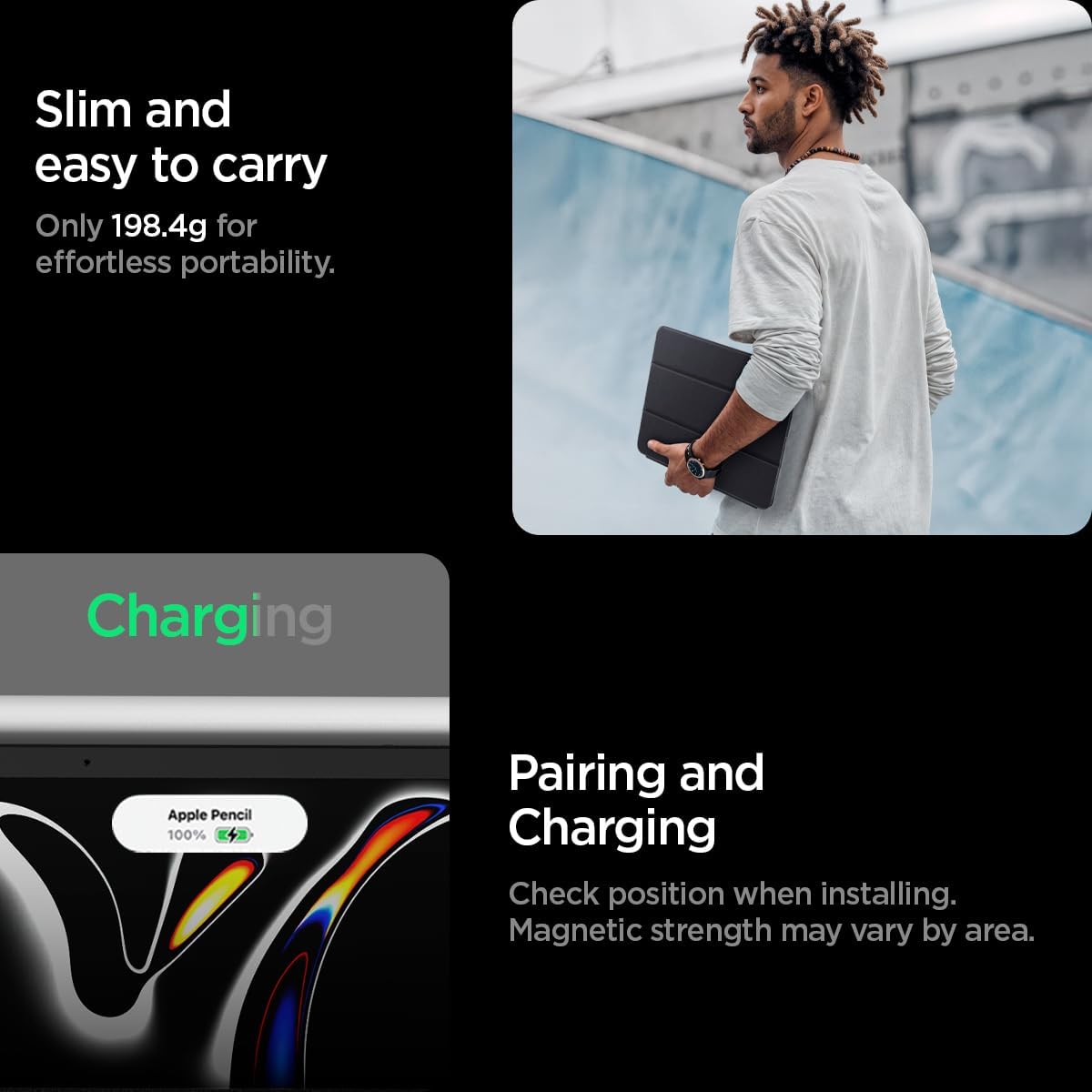 Spigen for iPad Pro 13 Inch Case M5/M4 (2025-2024), Liquid Air Folio Protective Tri-Fold Cover with Transparent Back, Supports Auto Wake/Sleep, Black - Image 7