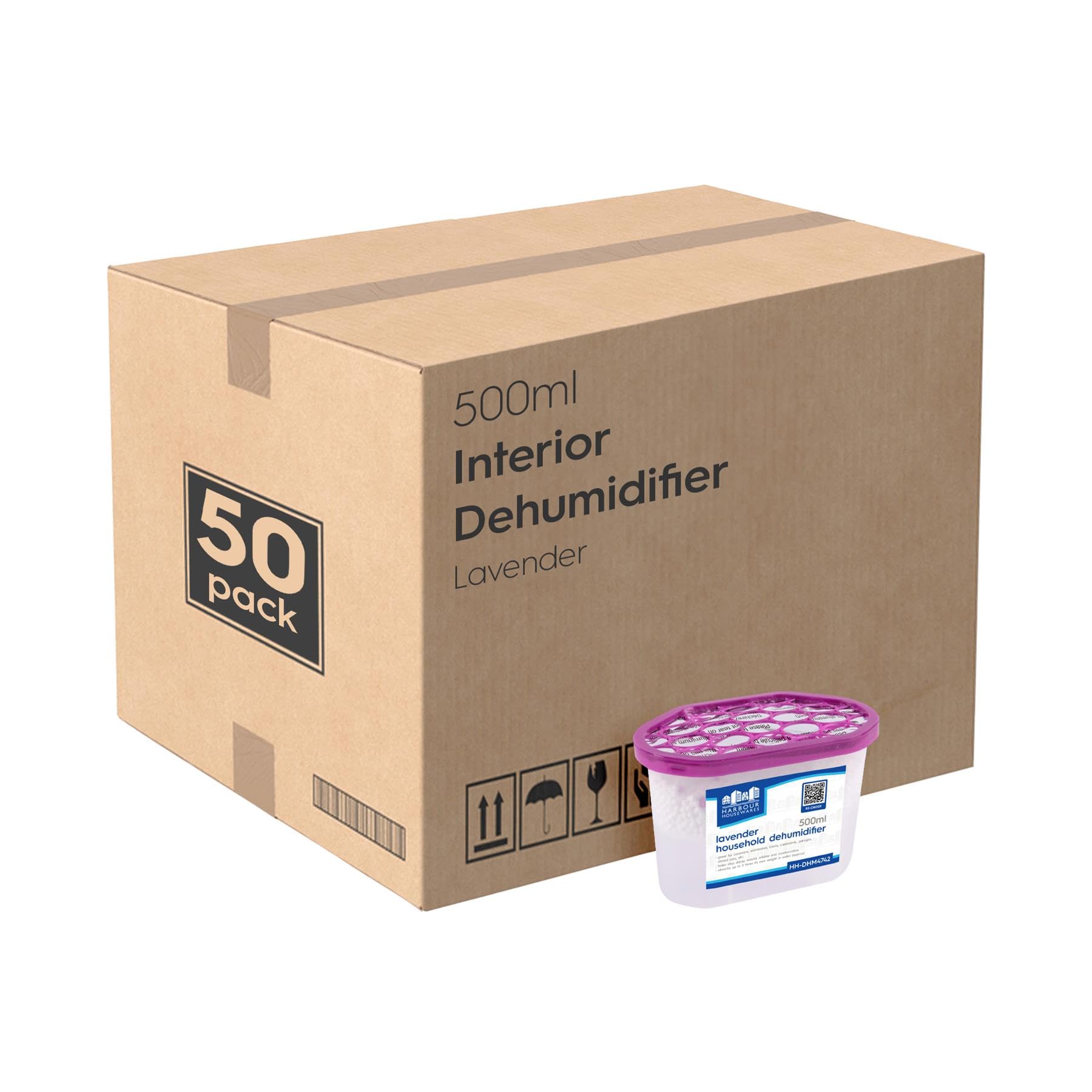 Harbour Housewares Lavender Dehumidifier 500Ml Pack Of 50 - Interior Condensation Moisture Remover Mildew Absorber For Damp, Mould, Kitchen, Caravan, Car, Home, Bedroom, Wardrobe, Garage, Basement