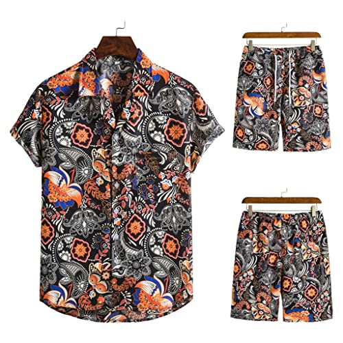 Ensemble hawatien pour homme : costume d'été avec chemise col tailleur et short de plage imprimé
