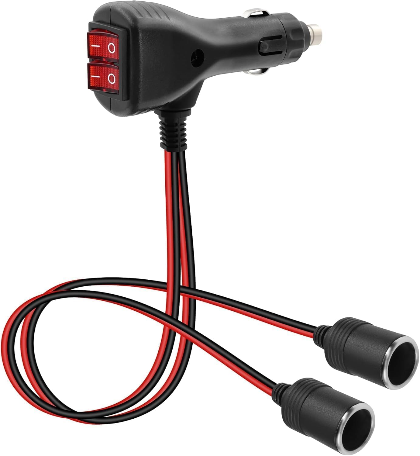 GELRHONR 12V Cigarette Lighter Splitter, 2 Way Cigarette Lighter Socket with Dual Independent Switches, Double Lighter Adapter Extension Cable with