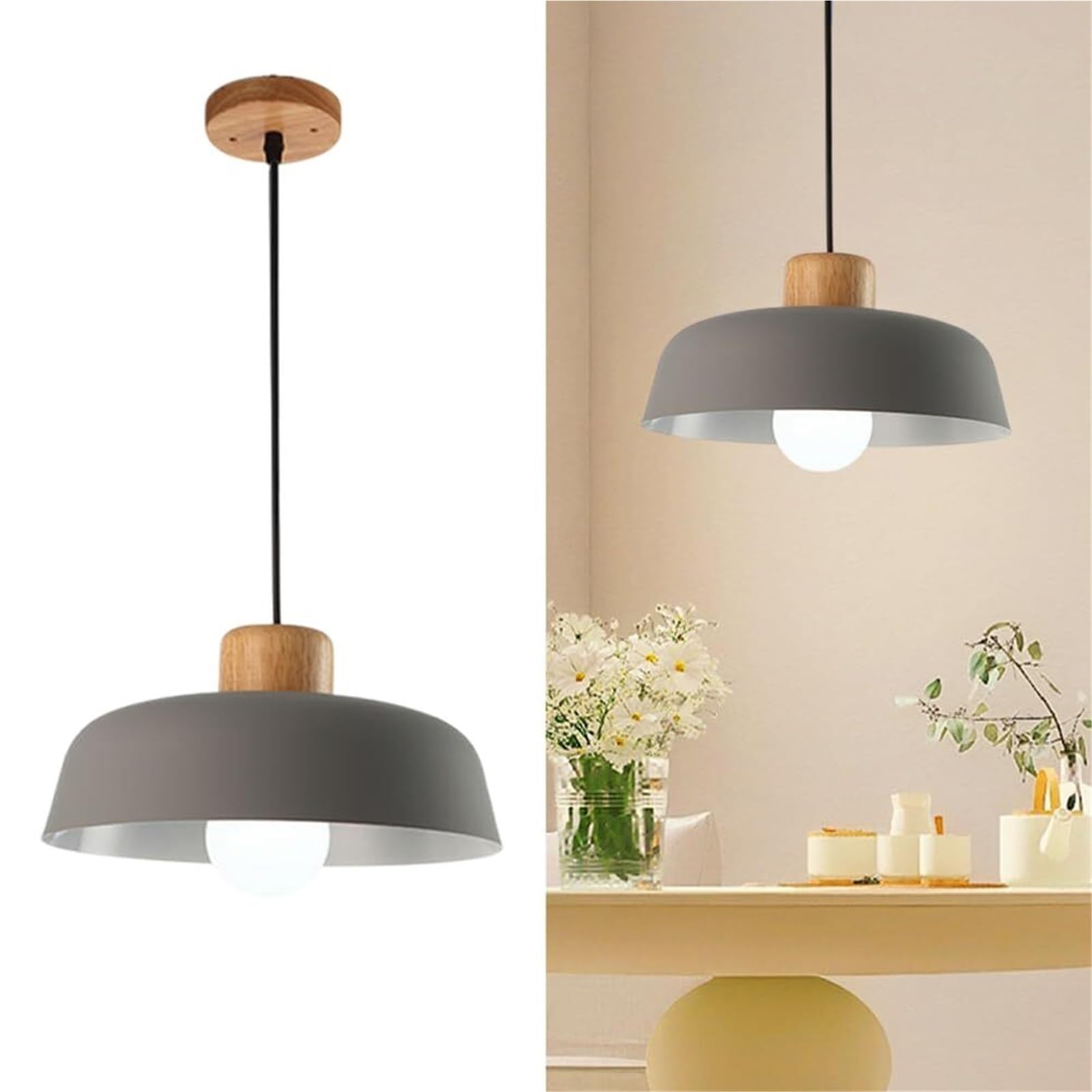 KBUUKYYXouy Modern Macaron Farmhouse Barn Pendant Lamp Chandelier Hanging Lighting Ceiling Fixture Nordic Mid Century for Dining Room Bedroom Hallway Kitchen Island(Gray)