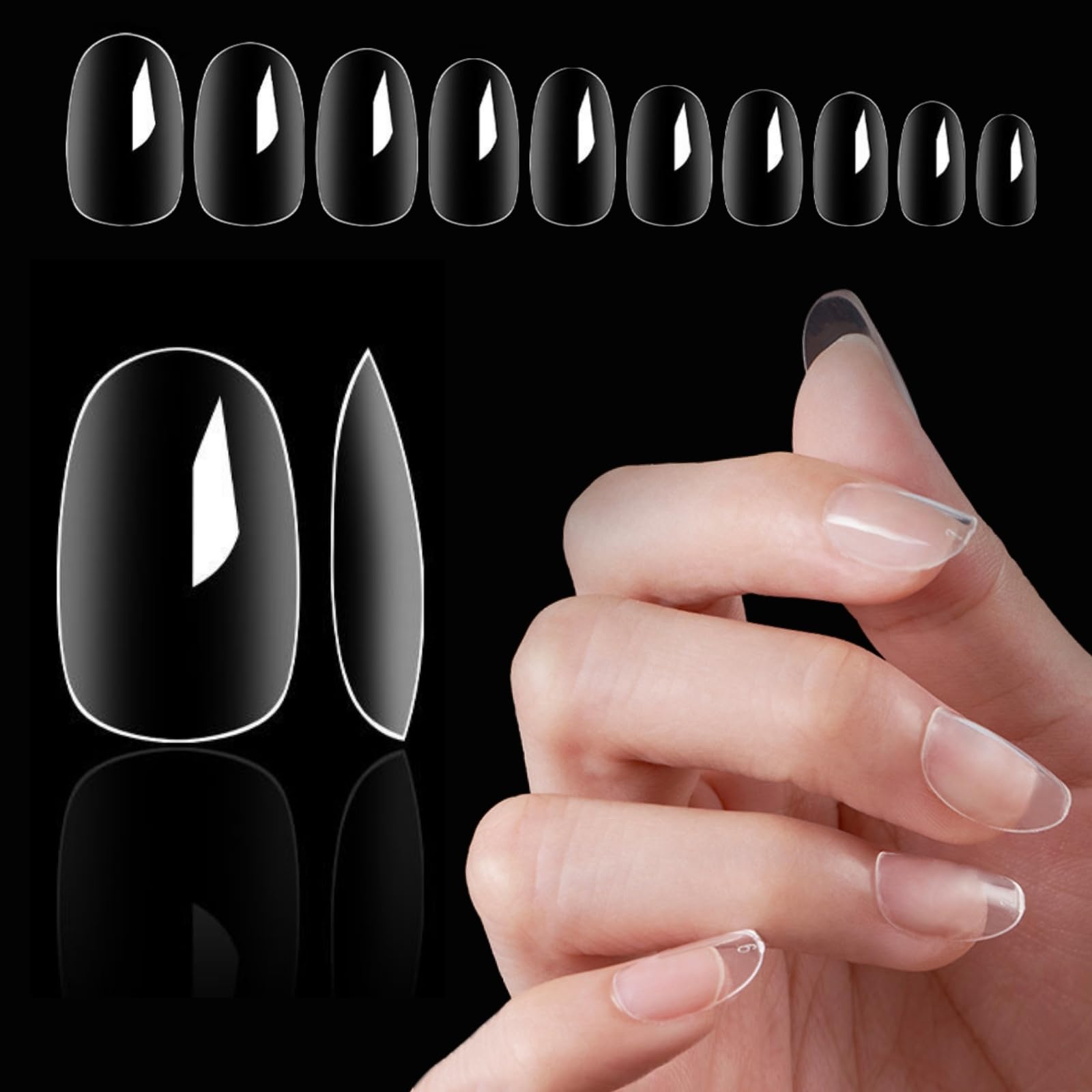 500 Stück Nageltips Kurz Oval – Transparente Full Cover Nail Tips Für Gelnägel & Acrylnägel, Verschiedene Größen, ABS-Material