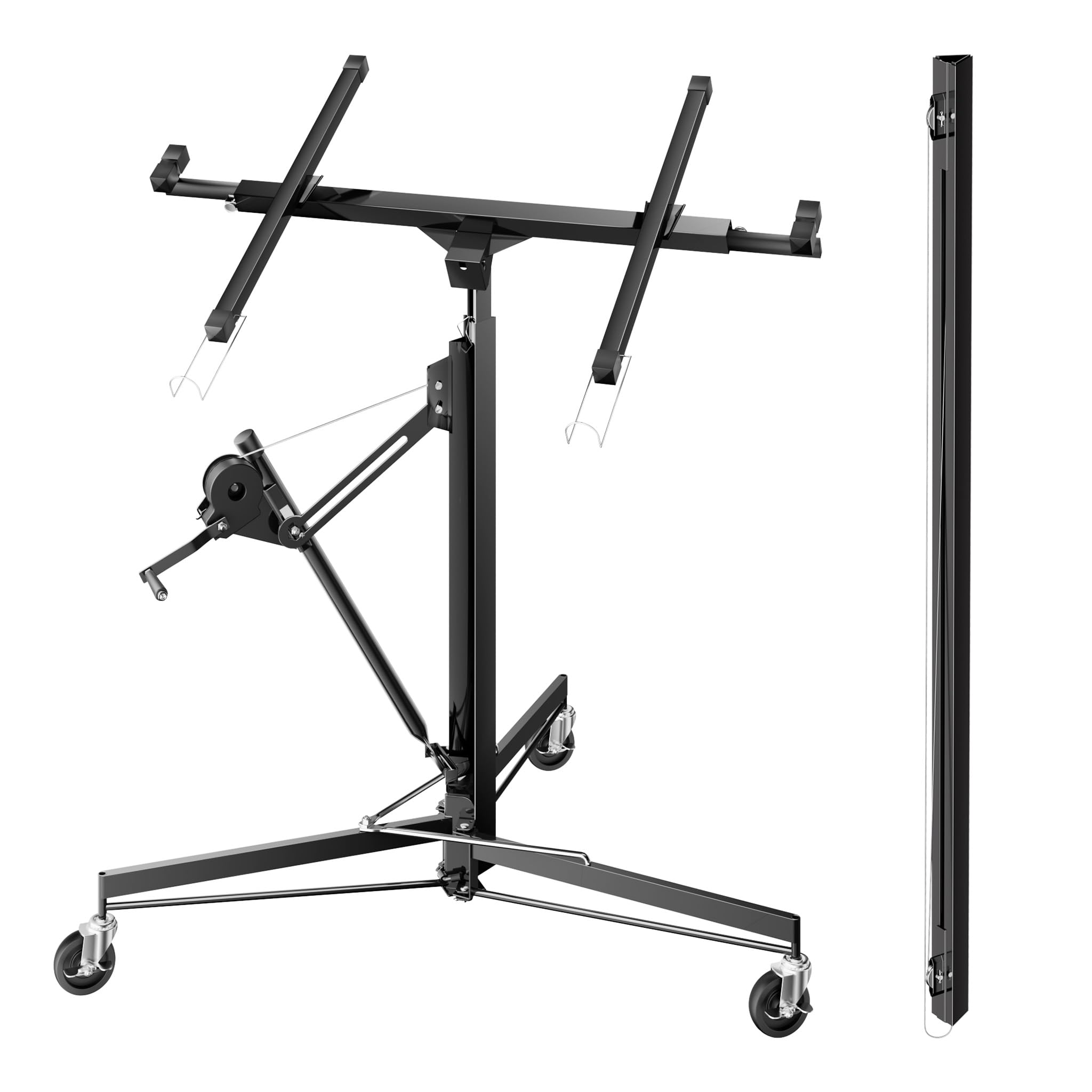 Wiltec SET XXL Plattenheber bis max. 68 kg + 140 cm Verlängerung, Höhe 140-465 cm, max. Breite 2,90 m, Montagehilfe für Trockenbau, Paneelheber mit 3 Rädern, schwarz
