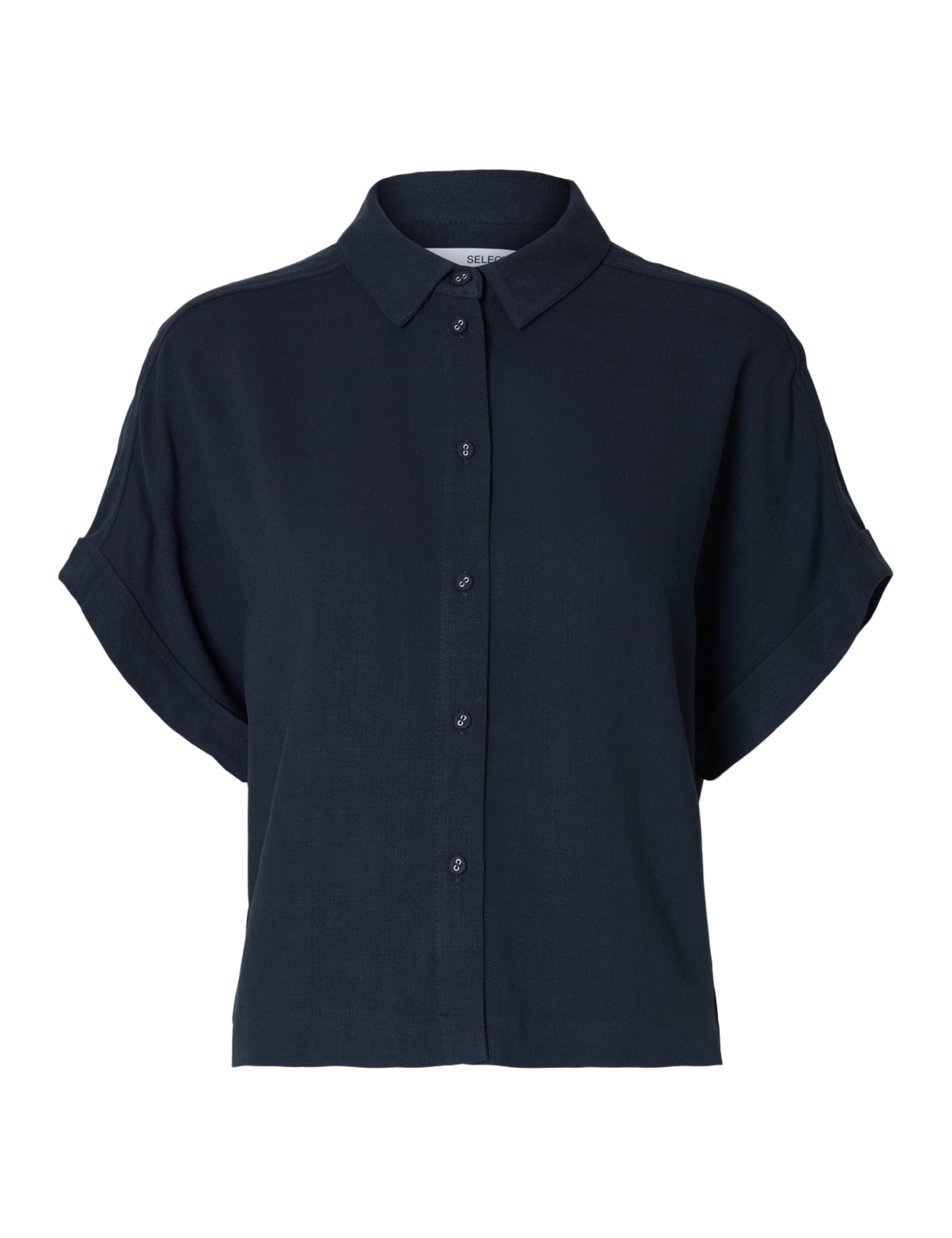 SELECTED FEMME Women's Slfviva SS Cropped Shirt Noos Short Sleeve Blouse, Dark Sapphire, 12