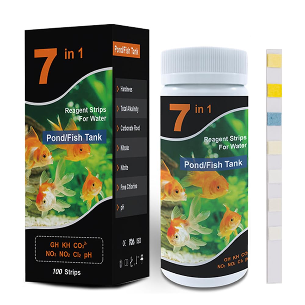 VANSUKY 7-in-1 Aquarium Test Strips 100 Strips- Water Quality Testing for Fish Tanks & Ponds, Test pH, Hardness, Carbonate