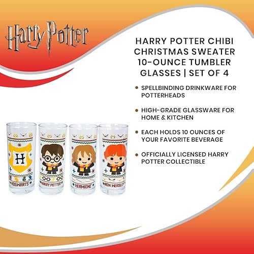 Miniatura 6 de Harry Potter Chibi - Vasos de Navidad de 10 onzas, juego de 4 Artículos de bar para el hogar para licores y bebidas, esenciales de decoración