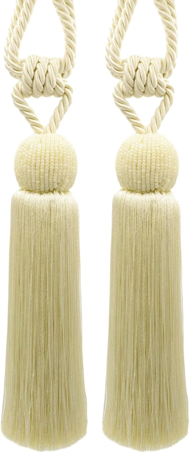 DÉCOPRO Decorative Beaded Tassel Tiebacks elaborately Handcrafted with a Glass Seed Bead Design Tassel Length 8" (20cm) 26" Spread (66cm) (Style# TBBD8) Dark Brown #E11C (Mocha Brown) Pack of 2