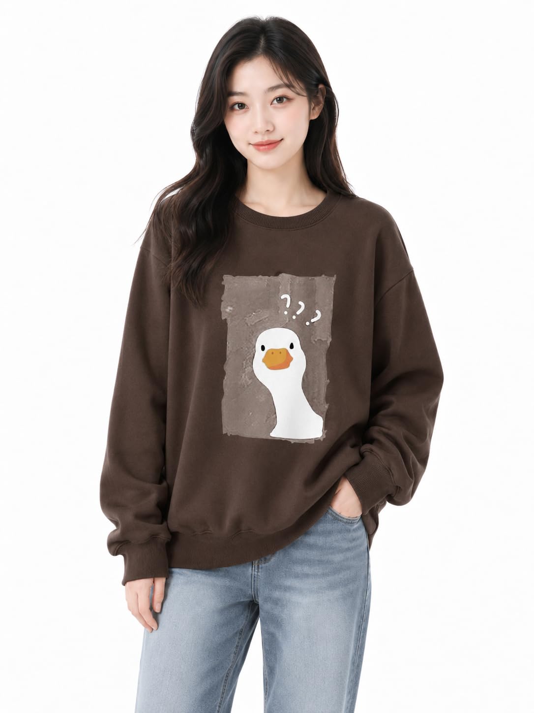 celary Women's Sweatshirts|Women Oversized Sweatshirt with Cute Duck Graphic Print|Available Size: S to 2XL|Casual Round Neck Pullover|Full Sleeve Winter Sweatshirt for Women-picture-23