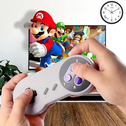 Miniatura 5 de Paquete de 2 joystick de mando retro para Super Nintendo SNES, control súper clásico, Joypad Gamestick para NESSuper NES, gris