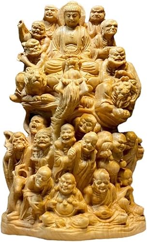 Estatua de Buda Amitabha de madera maciza, estilo chino 18 santos budistas Arhat decoración Feng Shui, figuras de Sakyamuni y discípulos decoración