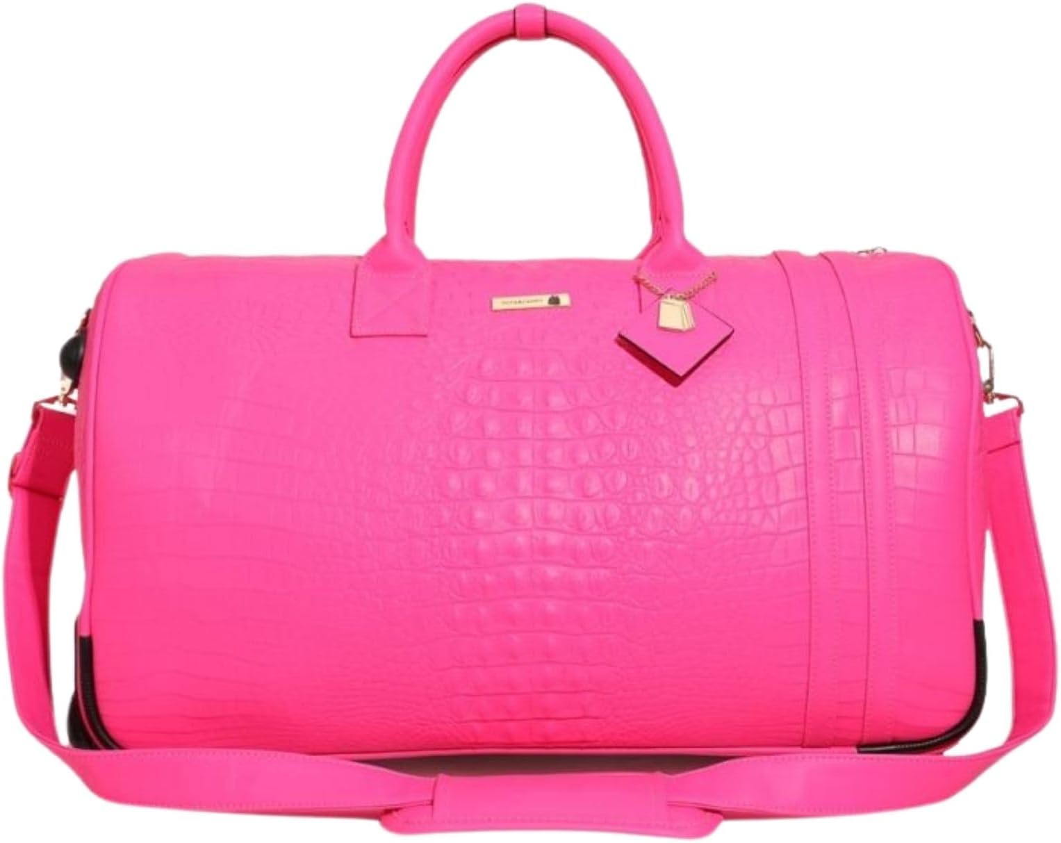 Apollo 2 Large Rolling Duffle Bag with Wheels, Carry-On Roll Duffel for Travel, Gym, Sports, Daily, Weekend & All-Purpose Use for Men & Women, Neon Pink, L, Crocodile Skin Pattern
