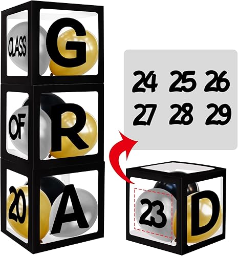 Miniatura 3 de Kit de caja de globos de graduación negra con letras "GRAD", So Proud of You" y "Class of 2025", suministros de decoración de fiesta de graduación,