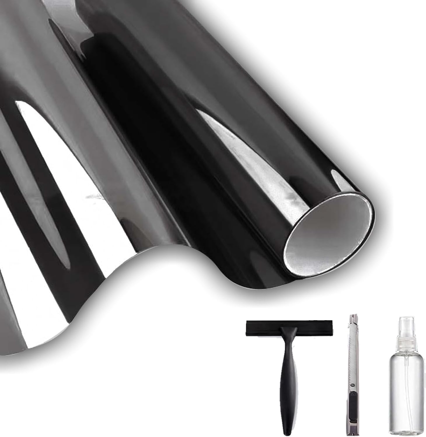 One Way Window Privacy Film See Out Not in Sun Heat UV Blocking Control Reflective Adhesive Mirror Tint See Out Not in Office Door Covering, Black Silver(35.4lnchx78.7Inch)