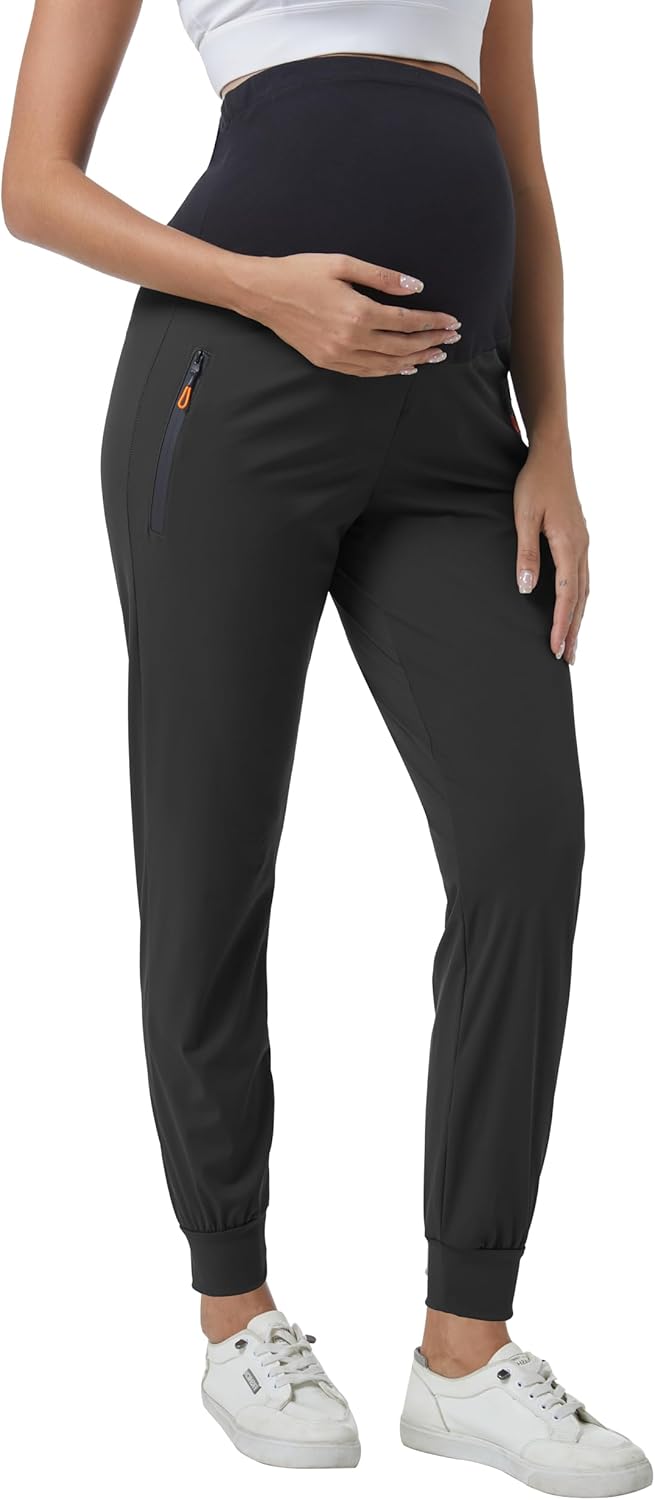 Women's Maternity Joggers Casual Scrub Pants Quick-Dry Pregnancy Sweatpants with Zipper Pockets - Image 5