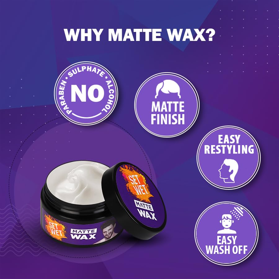 Image of Set Wet Hair Wax For Men - Matte Wax, 60g + 25g | Matte Look, Strong Hold, Restylable Anytime, Easy Wash Off | No Paraben, No Sulphate, No Alcohol