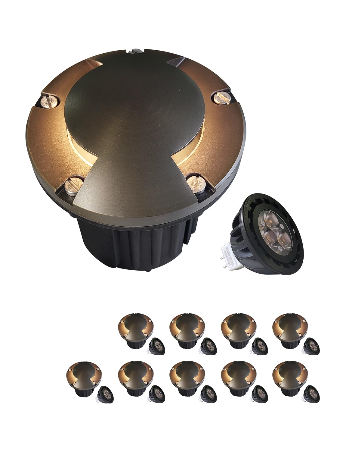 MALORY Brass Top Cover Landscape Well Lights,(6''H) 12V Low Voltage Outdoor In Ground Lights,Landscape Lighting for Pathway, Driveway and Garden (