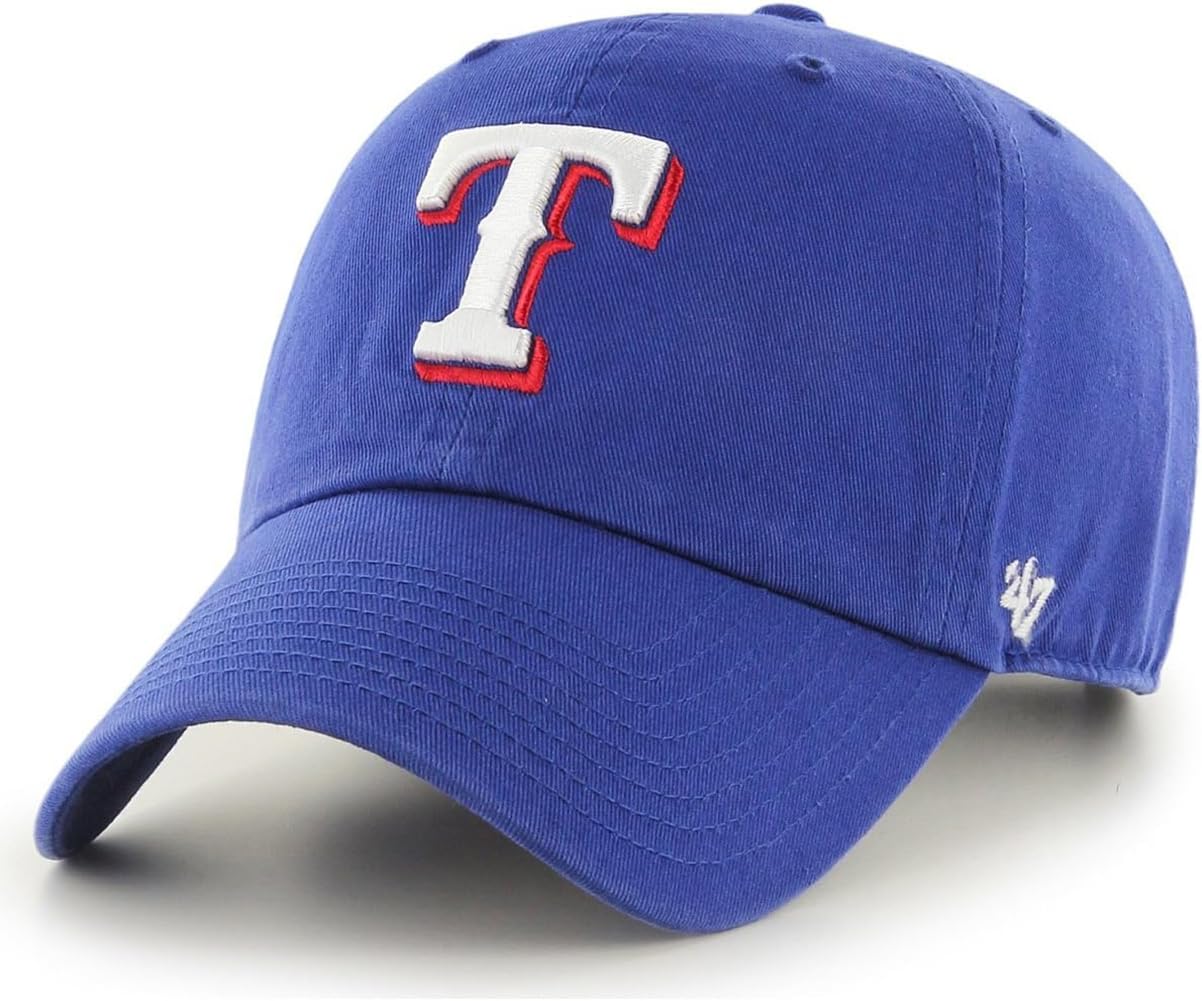 47 Brand MLB Team Color Home Primary Logo Clean Up Adjustable Baseball Cap Hat, Adult One Size Fits All, Texas Rangers, One Size