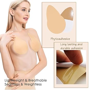 Body Tape POMAMZ 2 Pairs Breast Lift Tape Push Up Boob Tape Pasties Adhesive Invisible Breast Tape With 2 Double Sided Sticky Bra