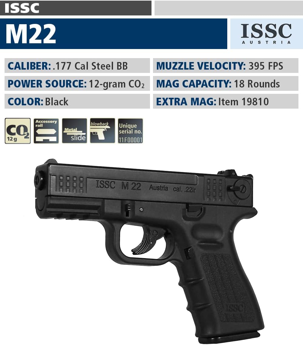 ASG ISSC M22 CO2 BB Pistols & Magazines – Blowback, Non-Blowback, and Spare Mags