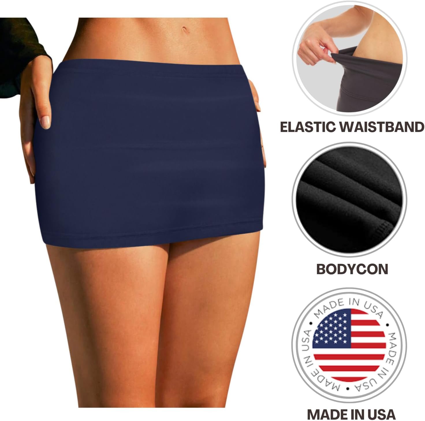 Sweet Hearts Black Mini Skirt for Women- Above Knee Elastic Waist Basic Mini Pencil Womens Skirts Bodycon Made in USA - Image 4