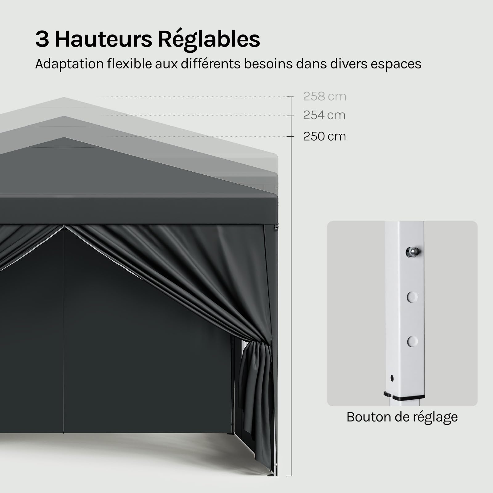 WOLTU Tonnelle Pliable 3x3m Anthracite avec Un Chiffon Sac de Transport