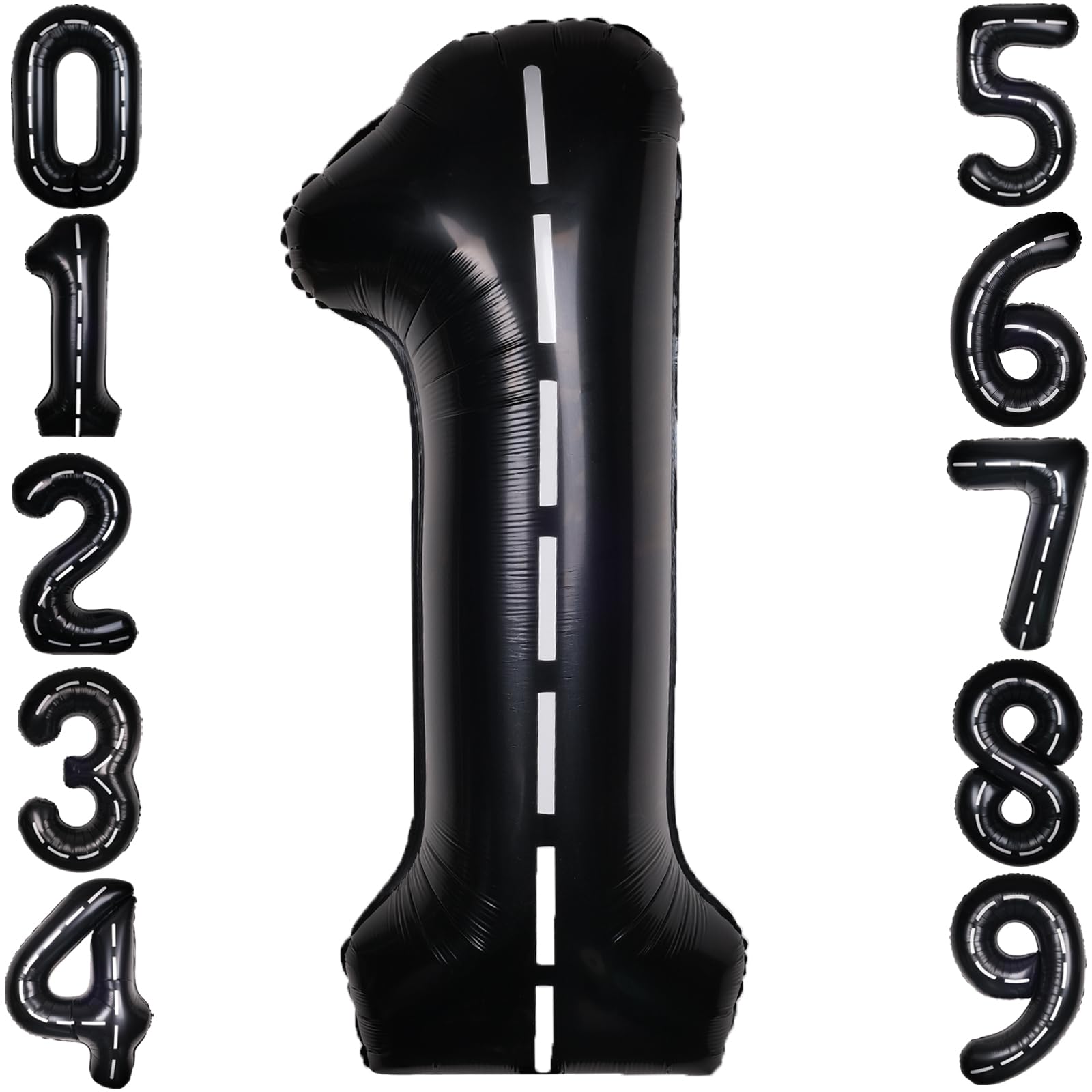 Race Car 40Inch Black 1 Balloon Number Large Helium Race Track 0-9 Giant Digital 1st Foil Mylar Big Party Number Balloons for Boy Birthday Car Theme