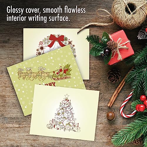 Image of The Best Card Company - 10 Blank Merry Christmas Note Cards (4 x 5.12 Inch) - Boxed Holiday Notecards with Envelopes - Avocado Green Christmas M6646XSB
