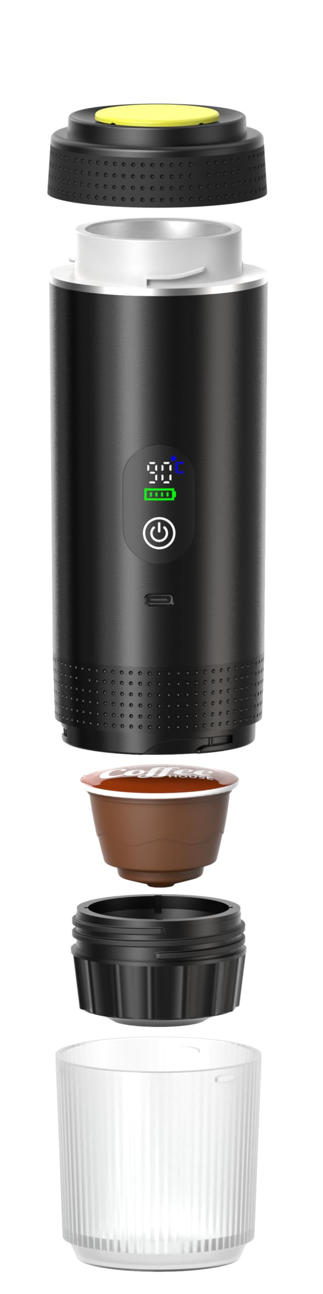 SMART-J Caffettosa Macchina da Caffè Portatile 3 in 1 Nera – Compatibile con Capsule e Caffè Macinato, Ricaricabile USB, Compatta per Viaggio, Auto e Ufficio, Pressione Elevata per Espresso Perfetto