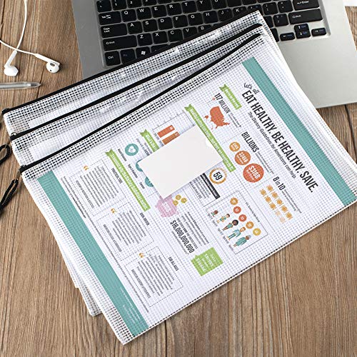 Image of Sooez 20 Pack Mesh Zipper Pouch Bags, A4 Letter Size, Classroom Zipper Bags | Waterproof Bag Organizer with Label Pocket, School Office Teacher Supplies, Storage Pouches Board Game Toy Storage, Black