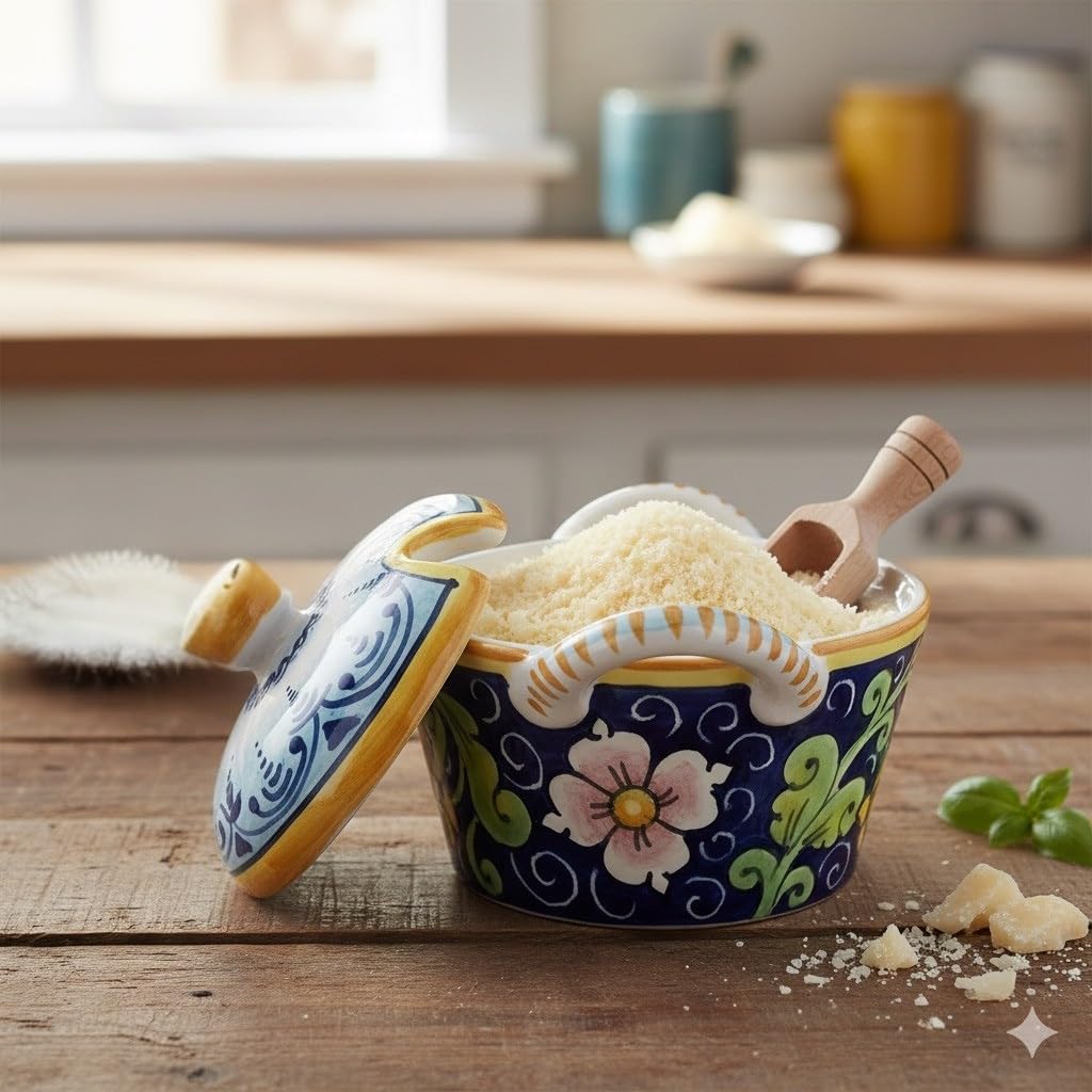 CERAMICHE PARRINI - Italian Ceramic Art Sugar - Cheese Bowl Pottery Decorated Lemons Tuscany Hand Painted Made in ITALY