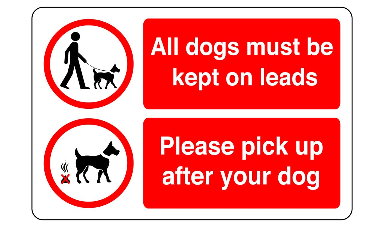Safety First Display LTD All dogs must be kept on leads pick up after your dog sign - High tack self-adhesive sticker (400mm x 300mm) Viewing Distance within 14m.