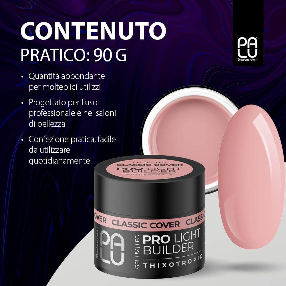 PALU - Gel ricostruttivo per unghie in gel - Gel ricostruttivo - Autolivellante, privo di acidi, senza limatura - unisce le proprietà del gel base - 90 g, Pro Light Builder Gel Classic Cover