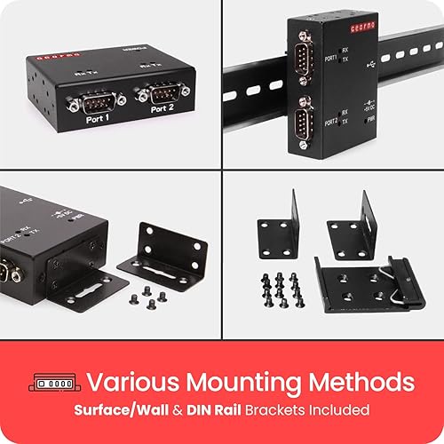 Miniatura 5 de Gearmo Adaptador USB a serie RS-232 de doble puerto con LED, montable, compatibilidad con SO amplio, chip FTDI