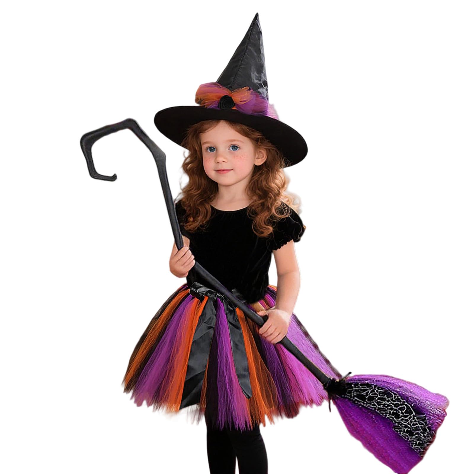 Genérico Conjunto Falda Tutú Halloween Niñas Disfraz Sombrero Escoba Pequeñas Bailar Vestir