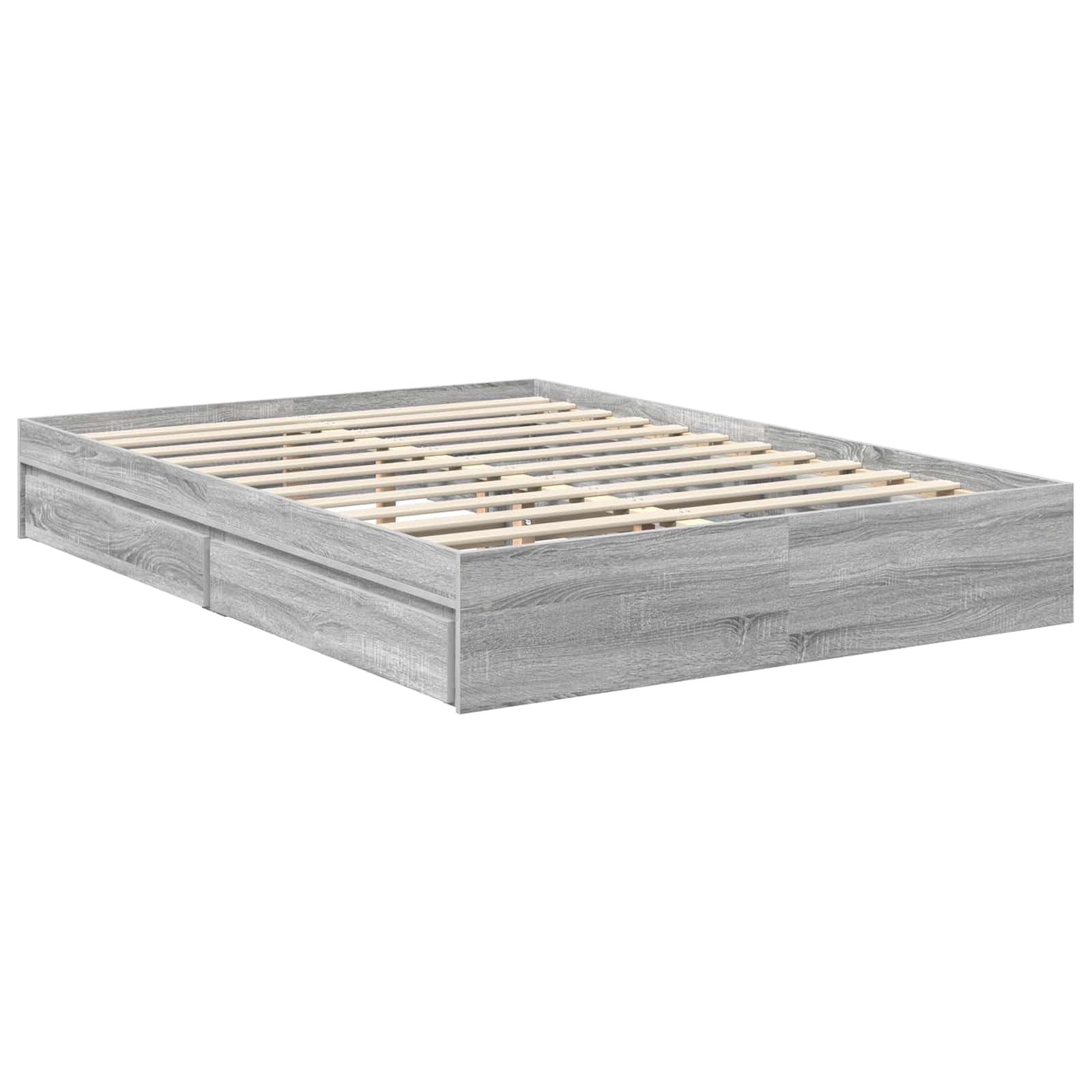 Aufbewahrungsbett Graues Sonoma 140 x 200 cm Holzwerkstoff mit Stauraum, Doppelbett für 2 Personen, modernes Design, einfache Montage, langlebiges Material, platzsparend für Schlafzimmer