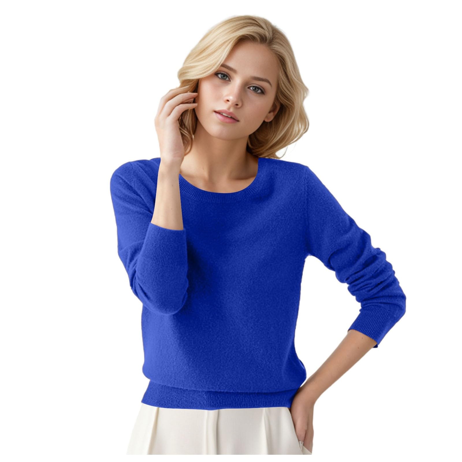 Generisch Pullover mit Rundhalsausschnitt für Damen, einfarbig, mit Langen Ärmeln 2025