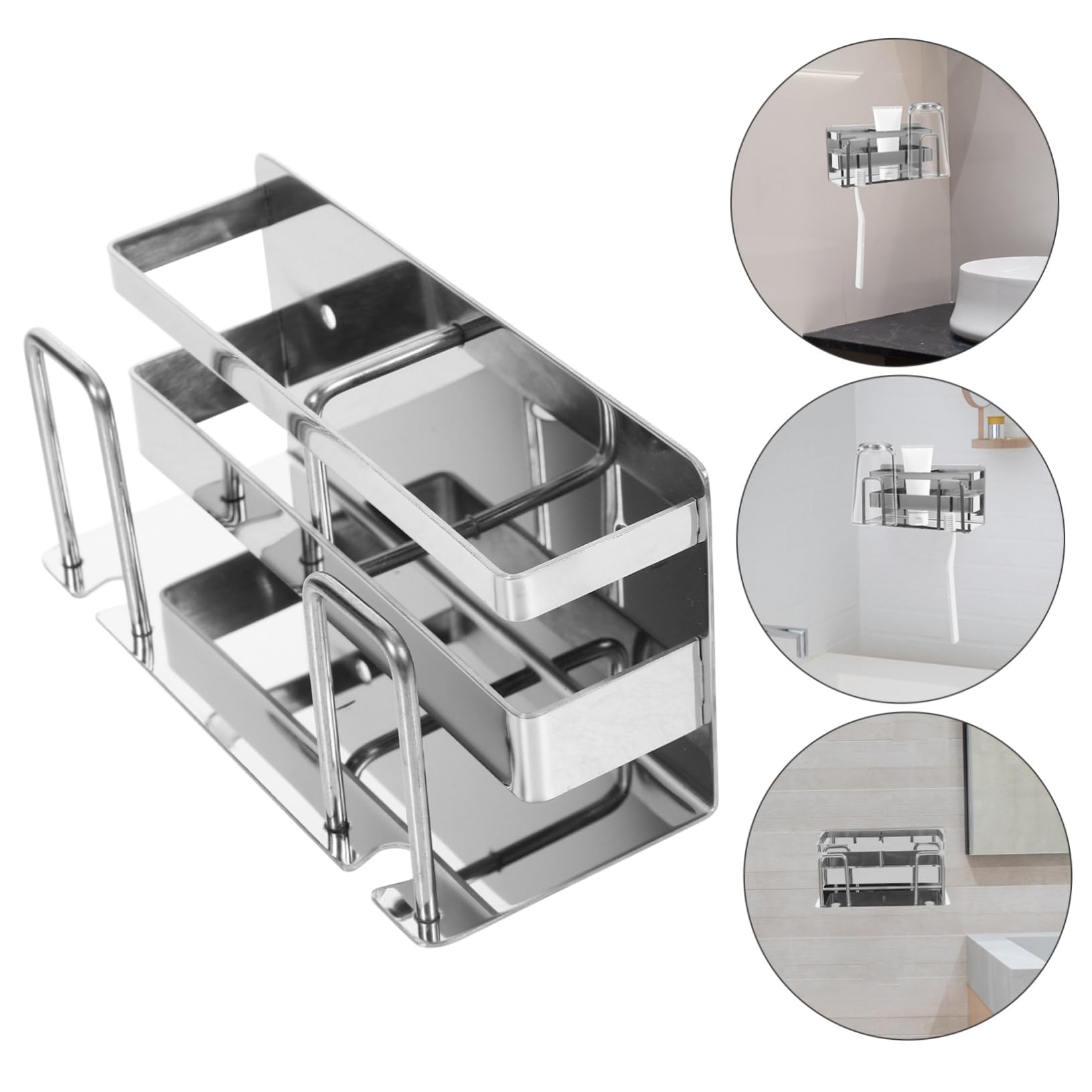 Amosfun 4piezas Soporte De Cepillos De Dientes Inoxidable Organizador Montaje Pared Sin Perforación Estante para Cepillos y De Dientes Accesorio Elegante y para Baños