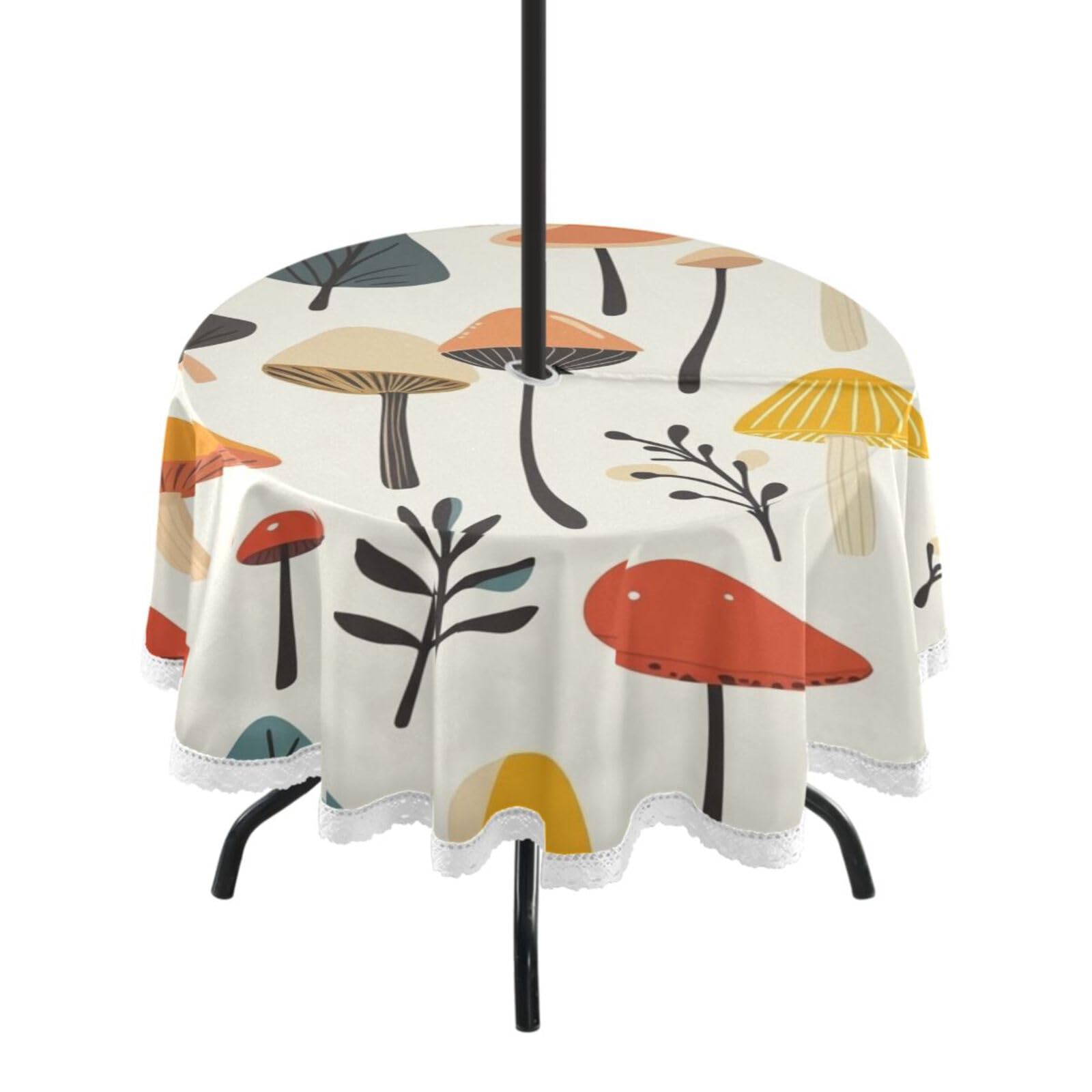 Ttgoth Mushroom Outdoor Table Cloth 152 cm Water Stain & Resistan Tablecloth Wipeable Table Cover with Parasol Hole & Zipper for Garden Patio Party Picnic