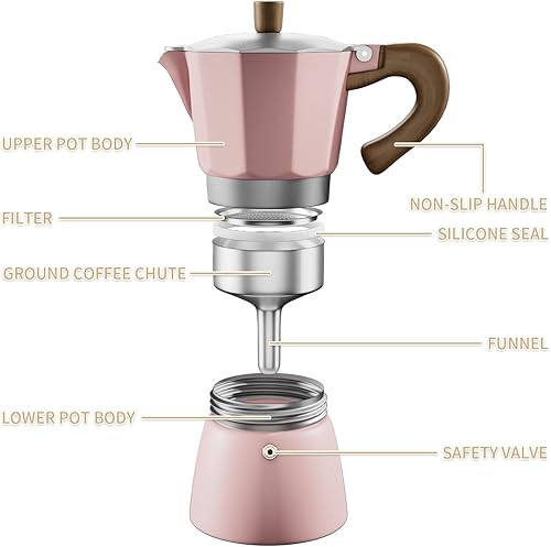 Miniatura 6 de ShanSon Moka Pot - Cafetera de café expreso de 3 tazas de 5 onzas, cafetera italiana manual cubana, cafetera italiana de café expreso greca para