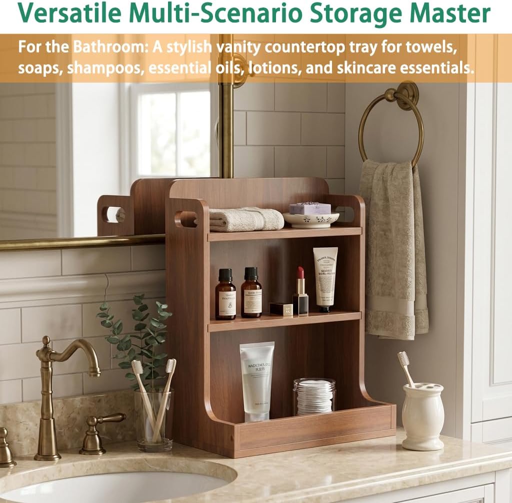 Solid Wood 3-Tier Spice Rack Countertop Organizer Kitchen Storage Shelf