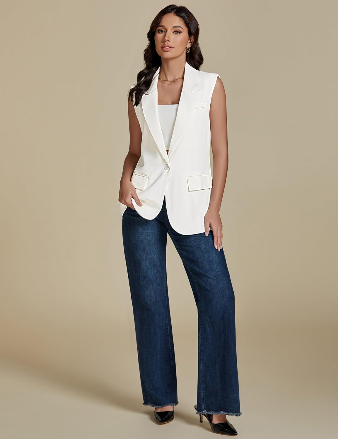 luvamia Long Vest for Women 2025 Summer Business Casual Sleeveless Open Front Blazers Suit Vests Top Pockets Work Office - Image 7