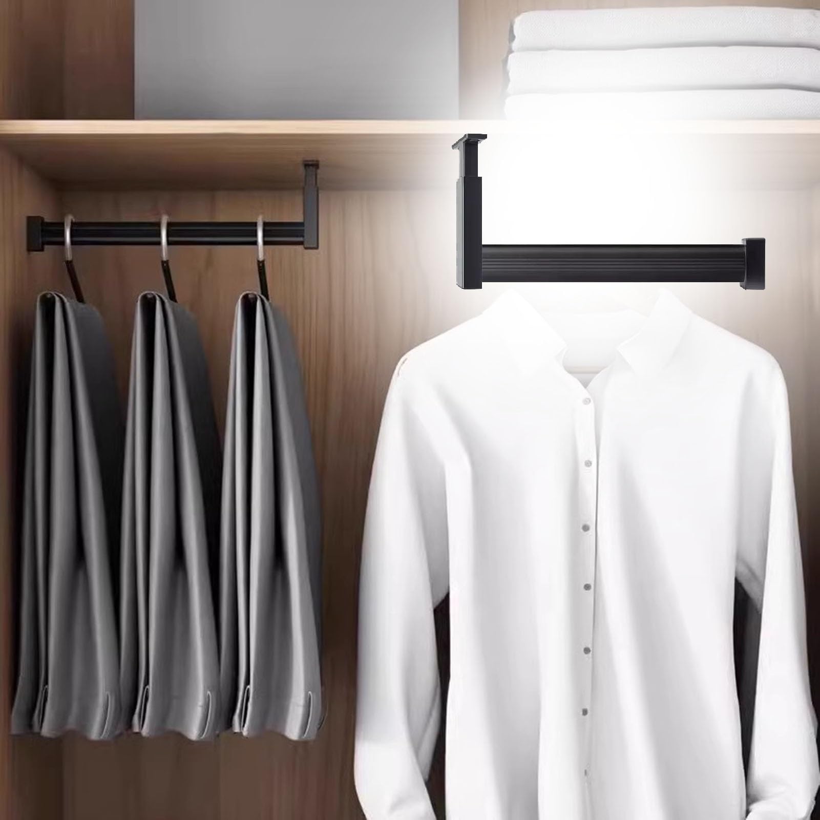 Tringle de penderie extensible en aluminium noir pour organiser vos vêtements dans la chambre