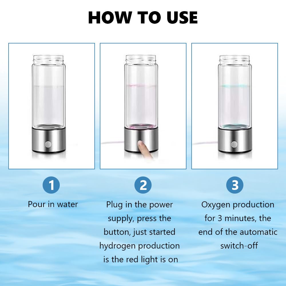 Bouteille à Eau Hydrogène, Bouteille d'eau Portable pour Hydrogène, 420 ML Bouteille d'eau d'hydrogène, Chargement USB Portable pour la Maison, le Bureau et les Voyages