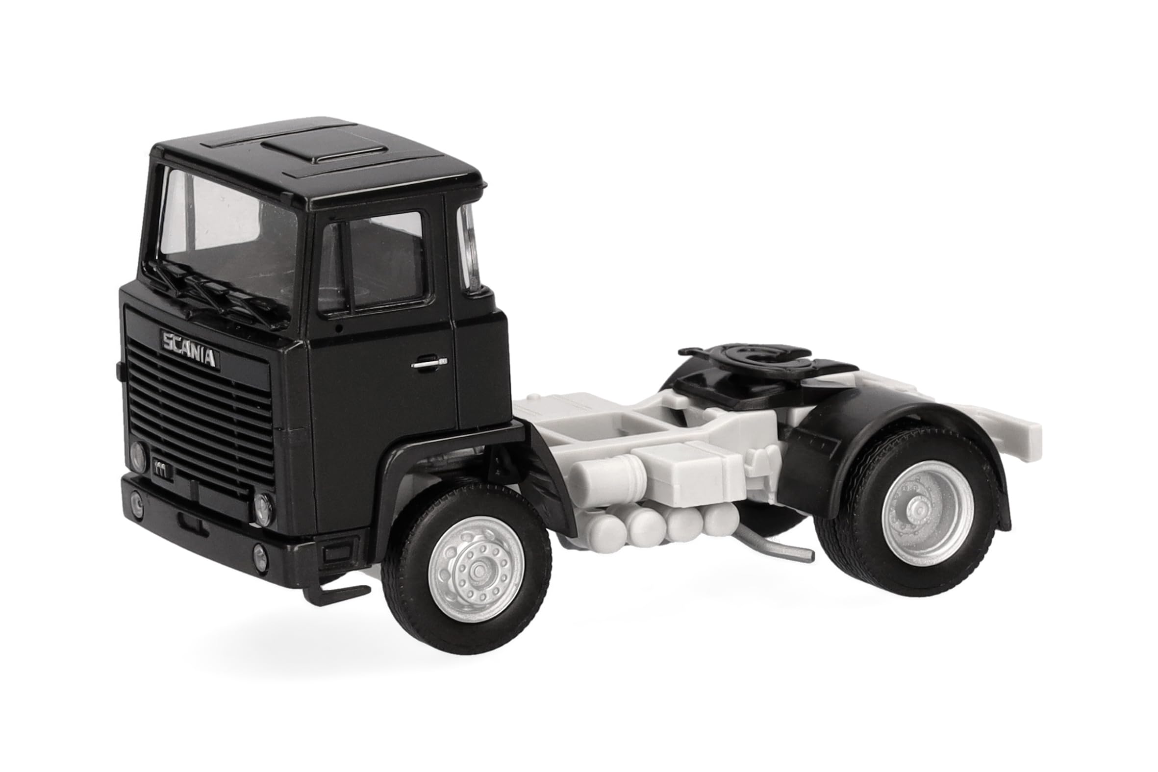Herpa truck model Scania 111 rigid tractor 2axles, on a scale of 1:87, plastic miniature, made in Germany, model building, collectors edition, black