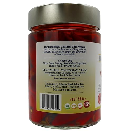 Miniatura 3 de L'Oro Del Sud Pimientos enteros de Calabria certificados auténticos, chiles enteros en aceite, 9.8 oz (280 g), cultivados y envasados en Calabria,